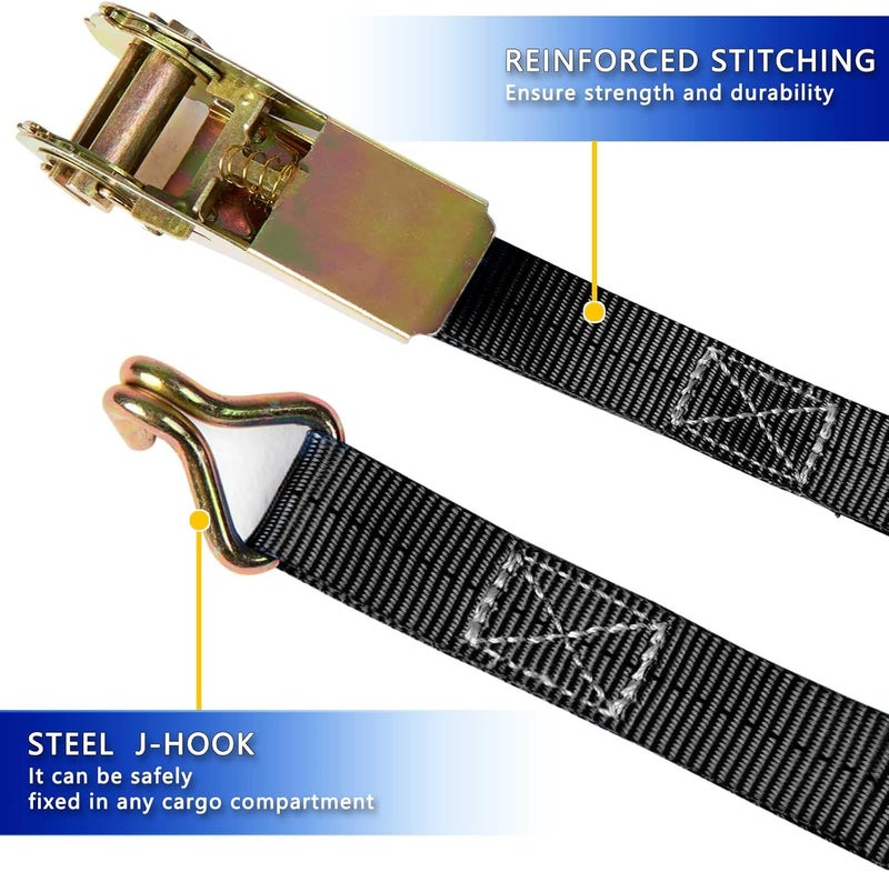 Sweecomb Black Ratchet Straps (4-Pack), 1 Inch x 16.4 Feet (2200lb Break Strength) with Sturdy Metal Hooks, 1x Work Gloves, Heavy Duty Tie Down Straps for Truck, Cargo Trailer, Motorcycle, Luggage, Moving - Image 4